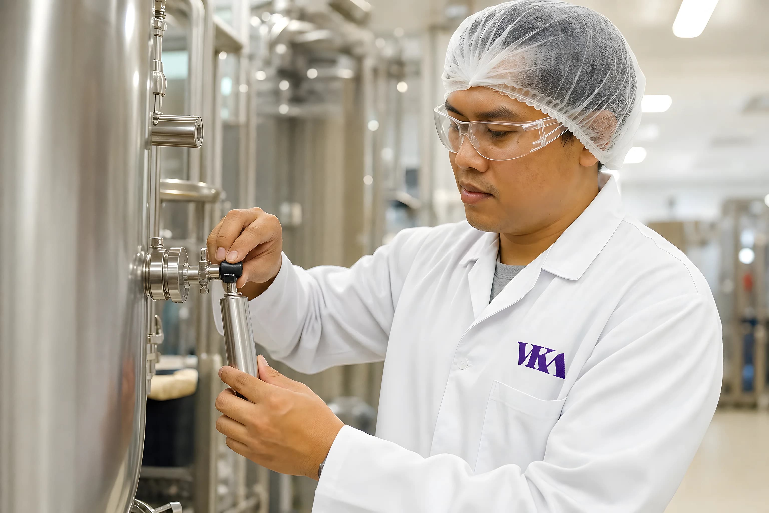 VKA production floor with stainless steel blending tanks