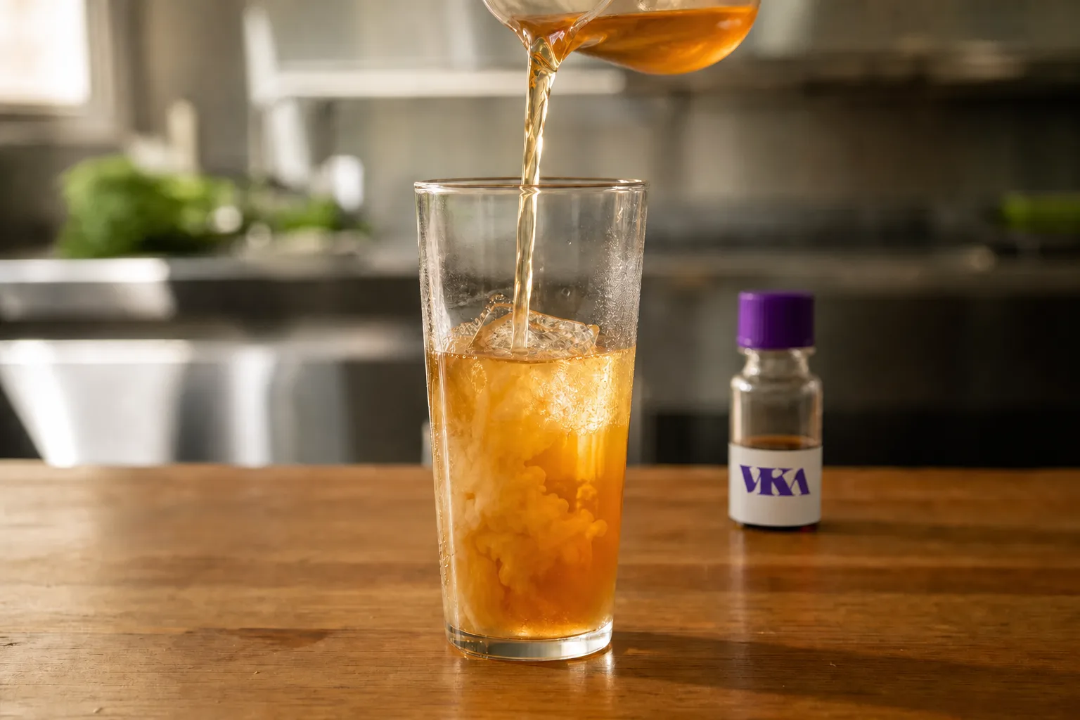 Menuangkan minuman yang baru dibumbui cita rasa