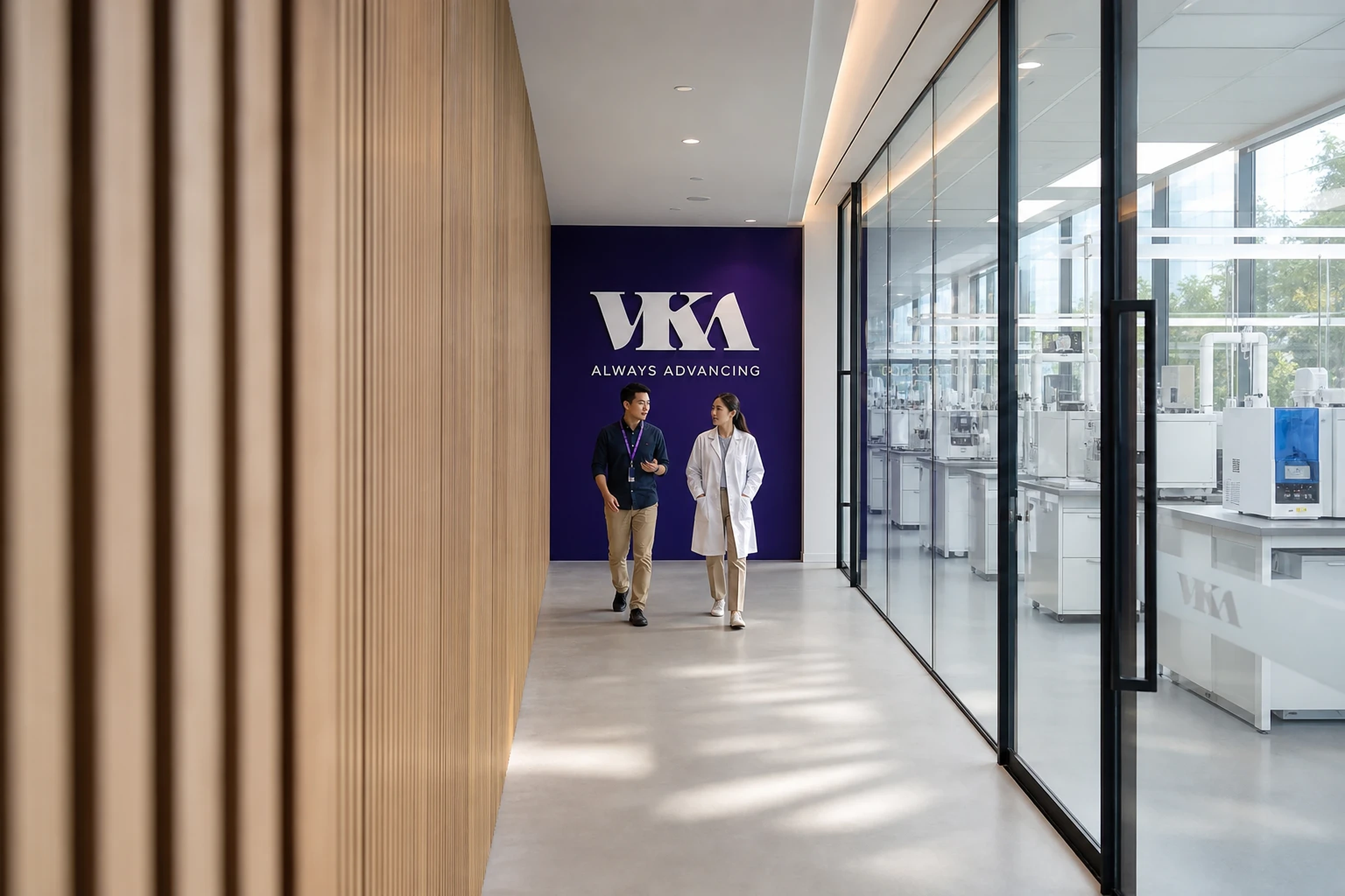 Signed corridor leading through to the laboratory wing