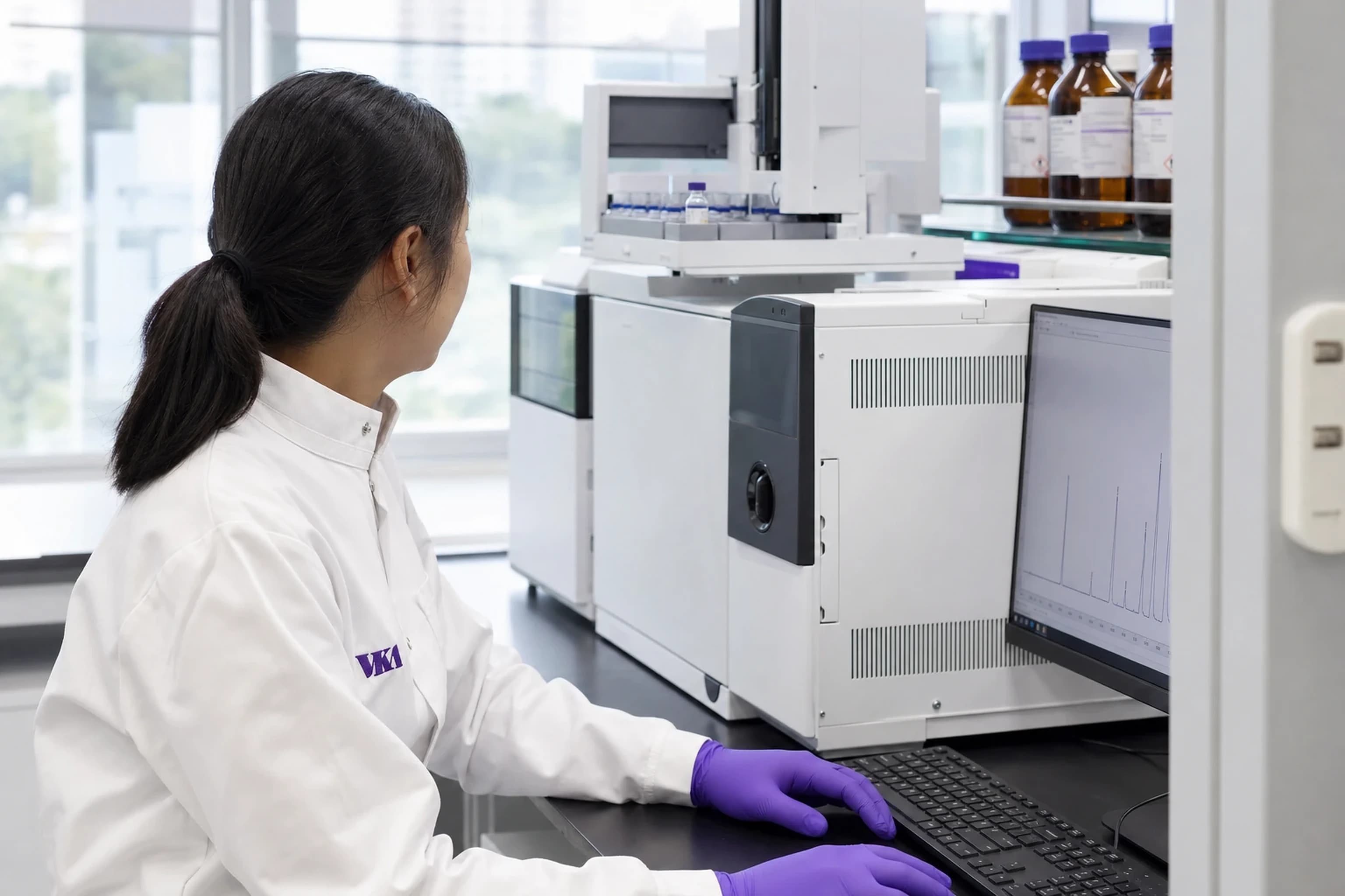 A VKA analyst running a sample on the GC-MS