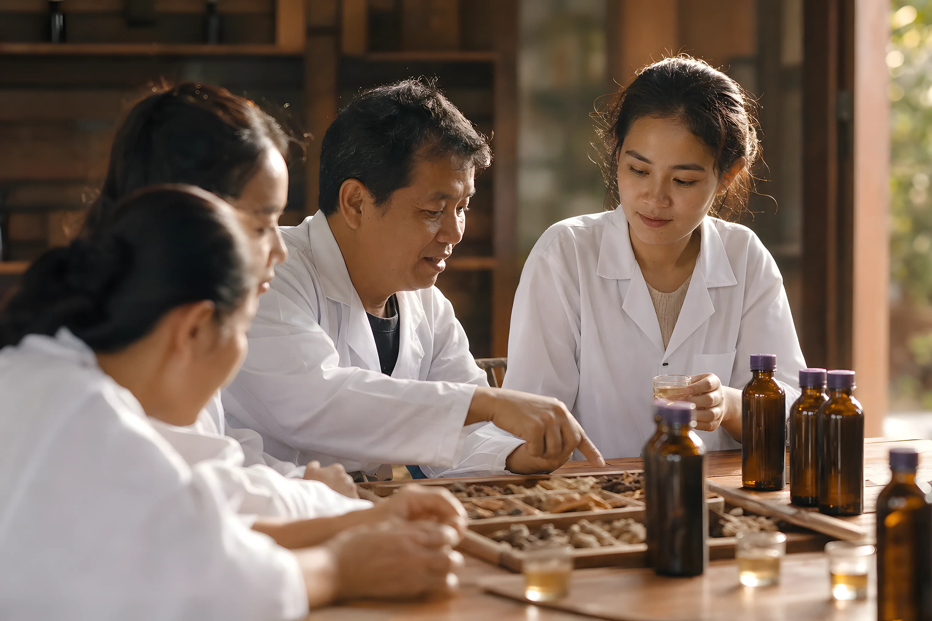 A VKA flavourist offering a flavour sample on a smelling strip to a client across a meeting table