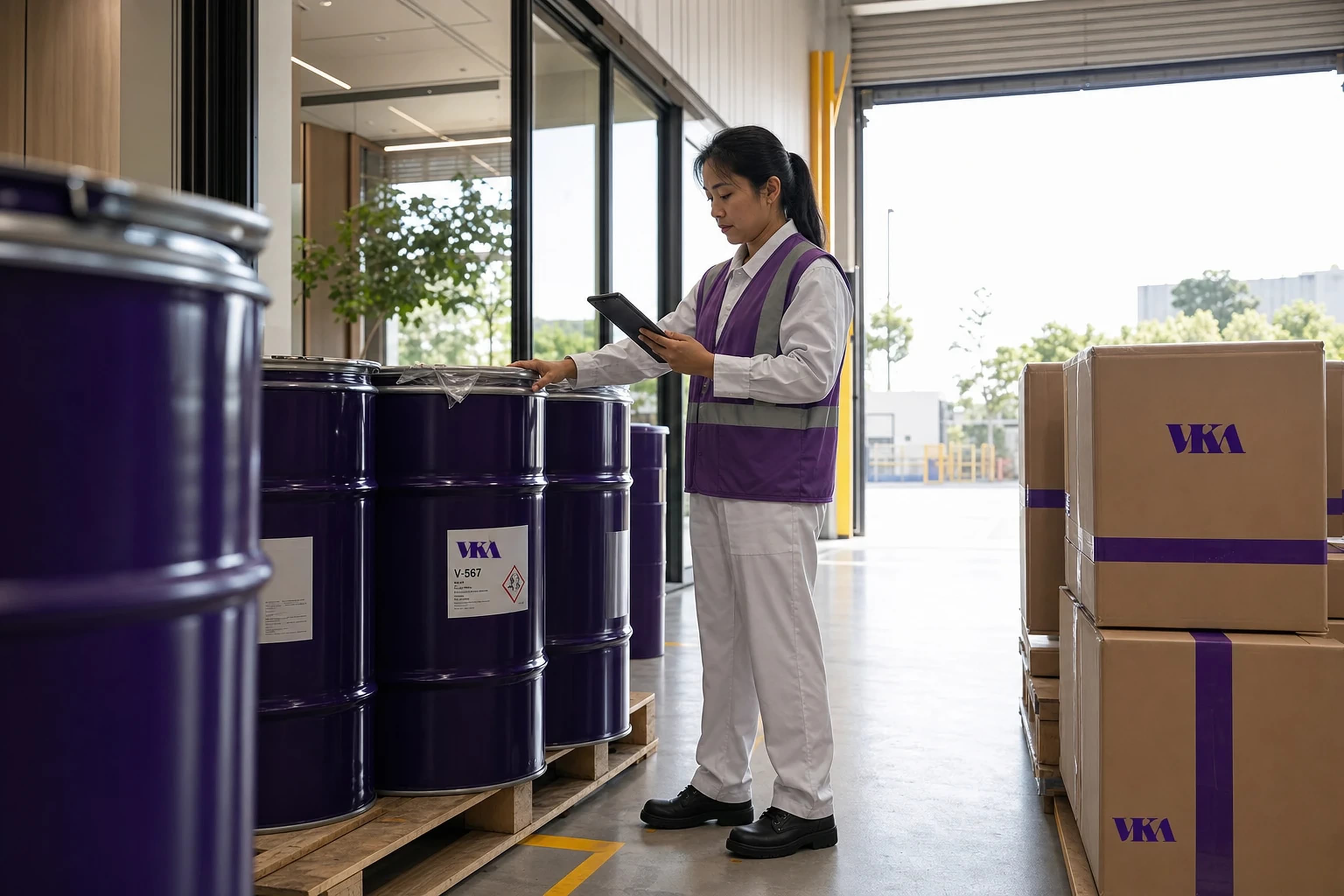 Warehouse staff checking an incoming delivery against its paperwork at the goods-in bay