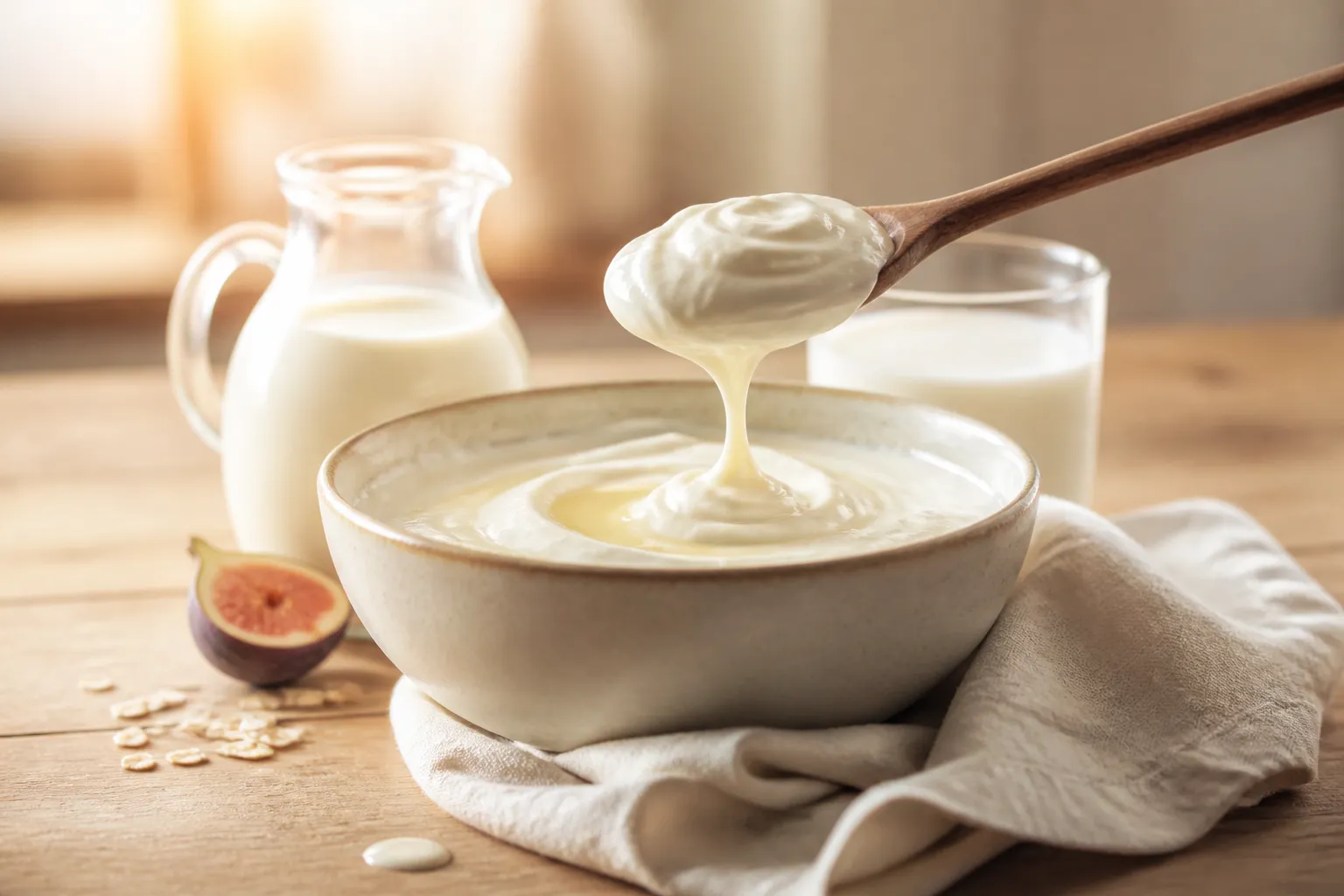 Thick creamy yogurt, milk and a swirl of cream, the rich mouthfeel that fat gives food and that fat reduction works to keep while using less of it