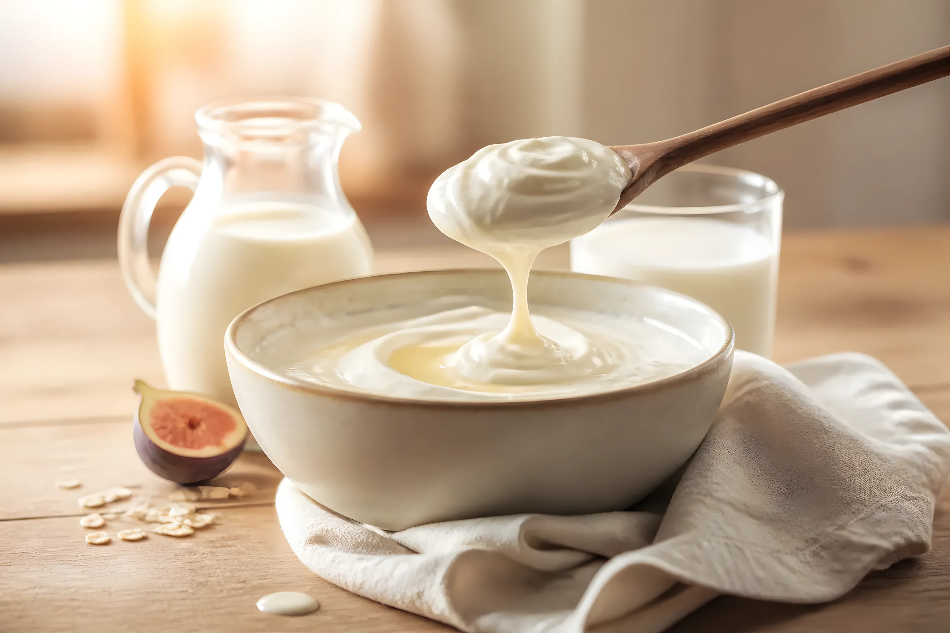 Thick creamy yogurt, milk and a swirl of cream, the rich mouthfeel that fat gives food and that fat reduction works to keep while using less of it